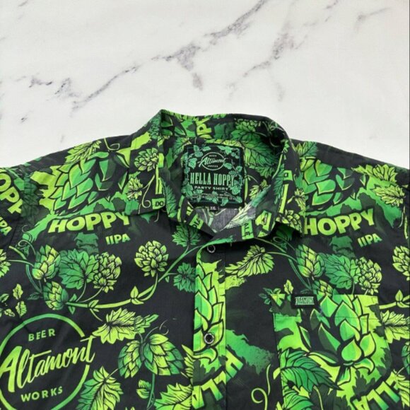 Altamont Beer Works Mens Hella Hoppy Party Shirt Size XXL Black Green Hops IPA - Picture 3 of 3